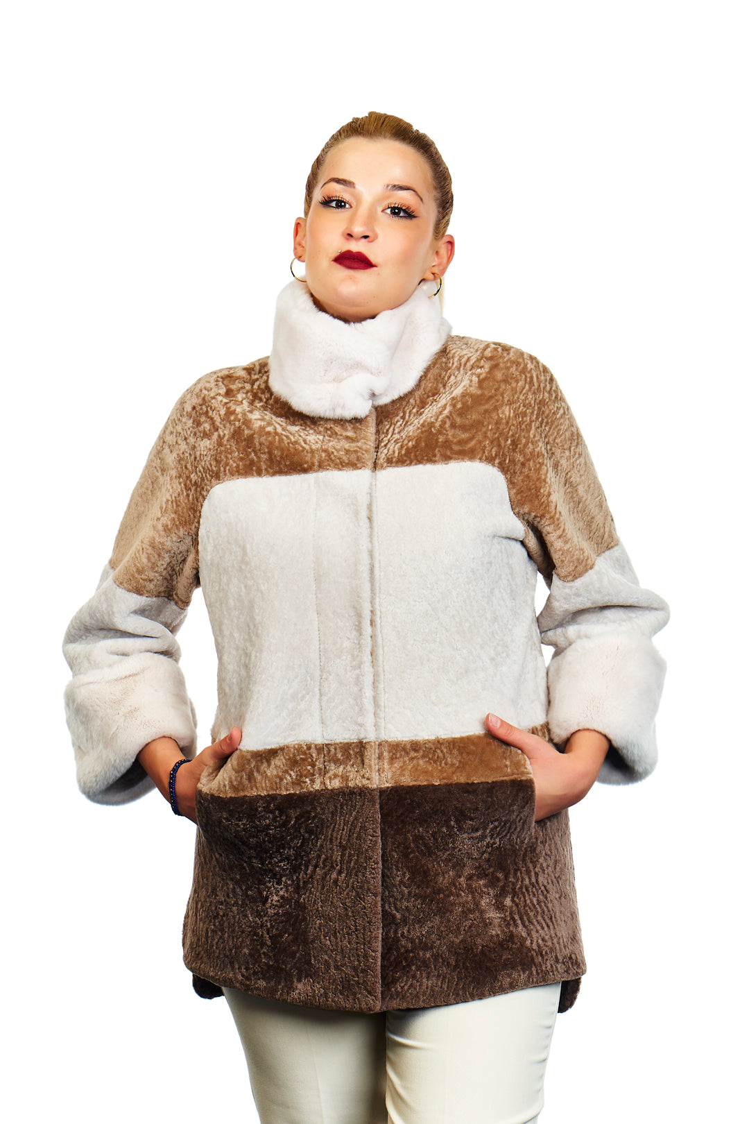 Aegean Reversible Astrakhan Rex Rabbit Fur Blend Wool Coat