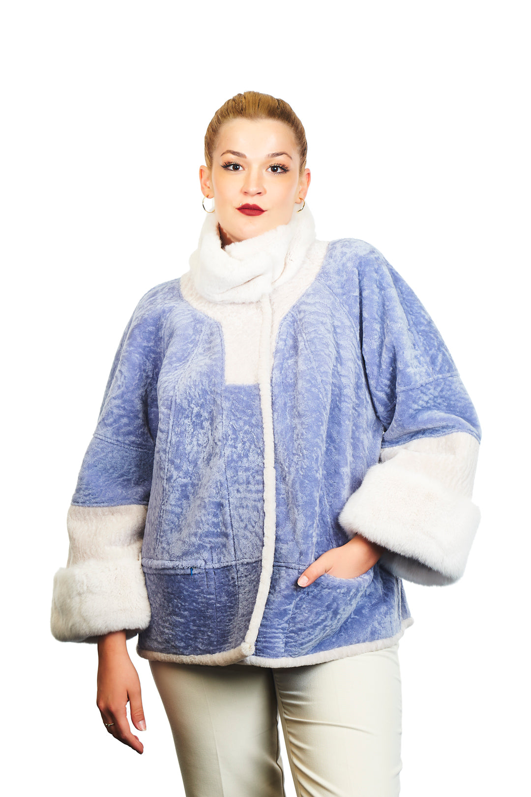 Aegean Reversible Astrakhan Rex Rabbit Fur Blend Wool Coat