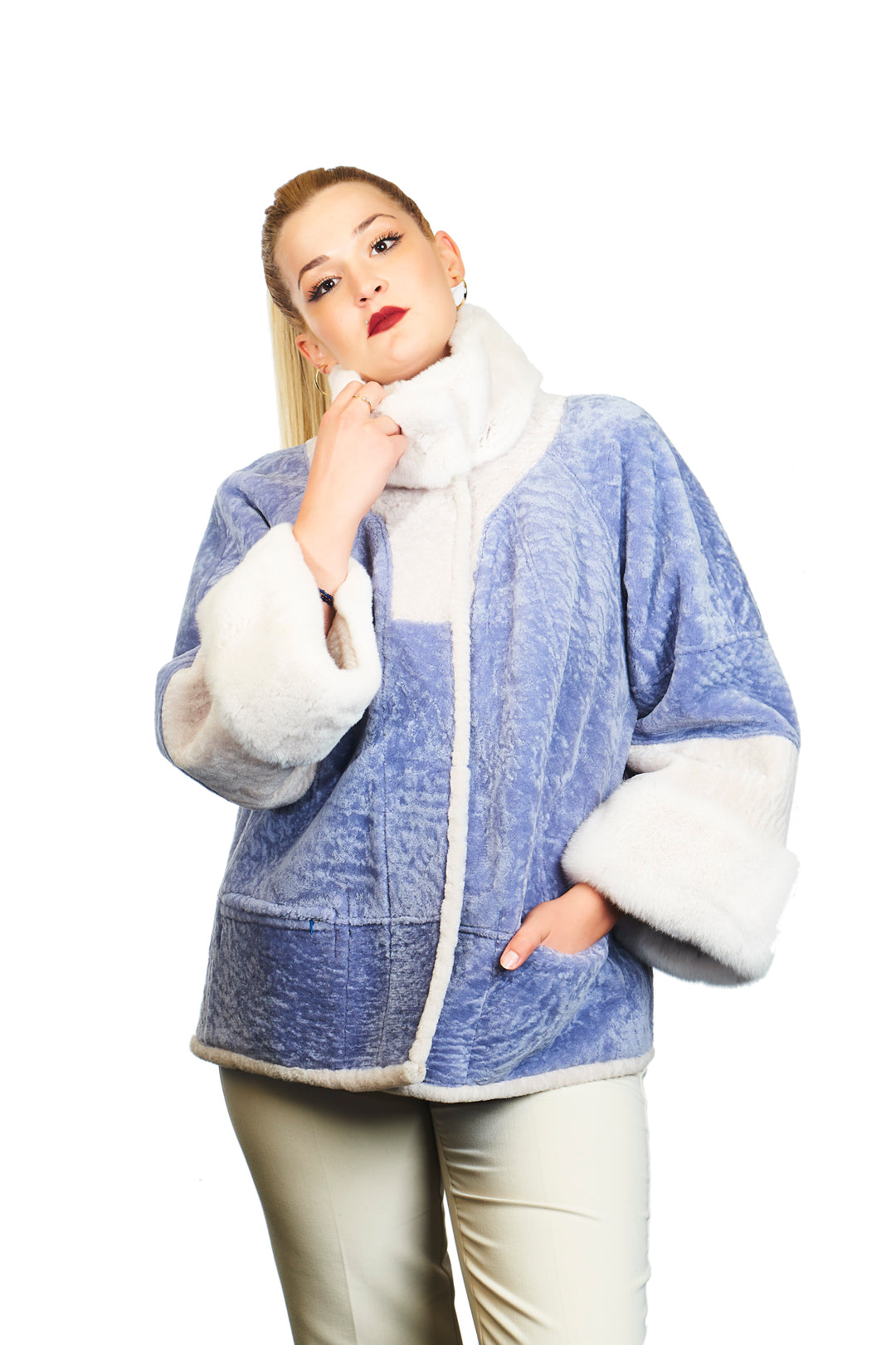 Aegean Reversible Astrakhan Rex Rabbit Fur Blend Wool Coat