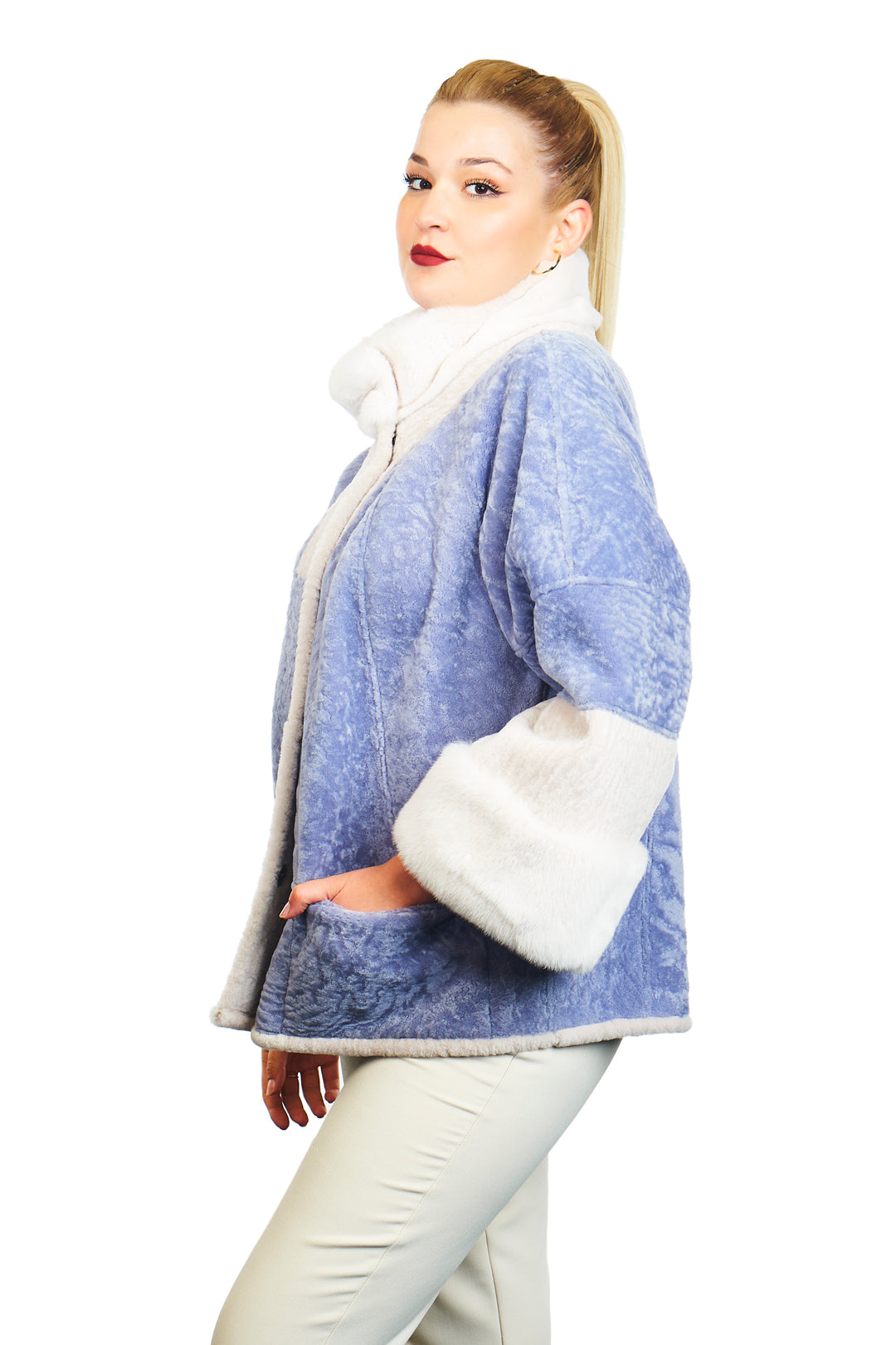 Aegean Reversible Astrakhan Rex Rabbit Fur Blend Wool Coat