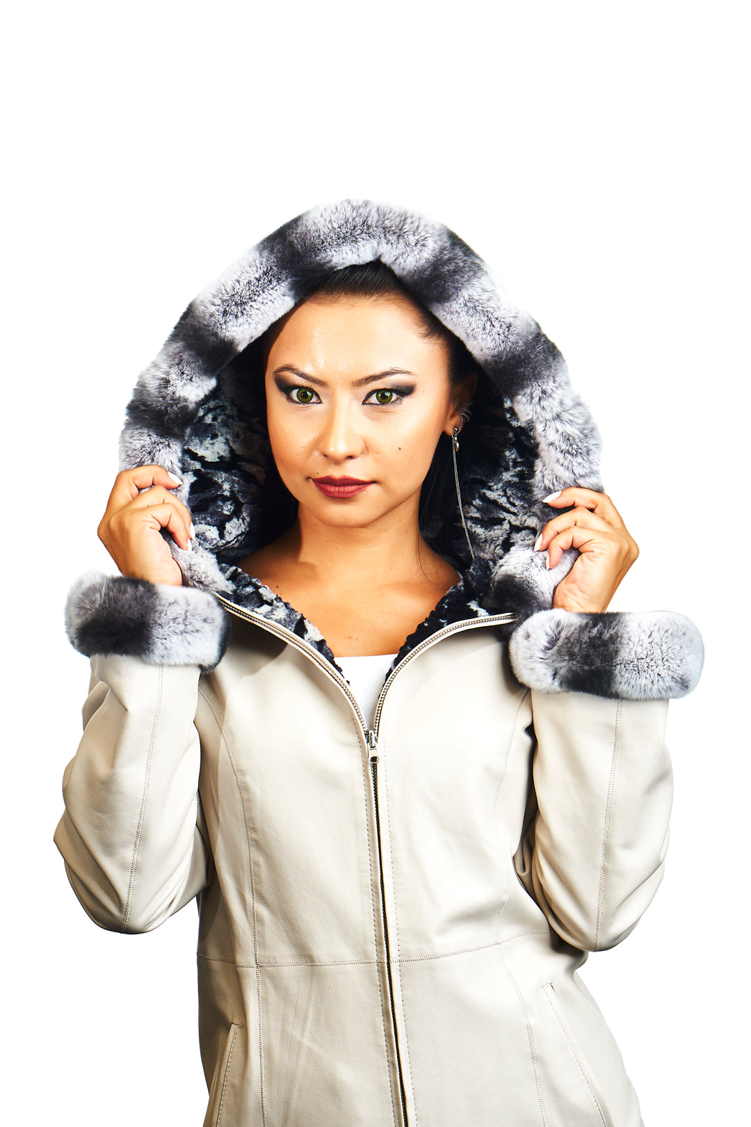Lydia Reversible Lambskin Rex Rabbit Blend Fur Coat