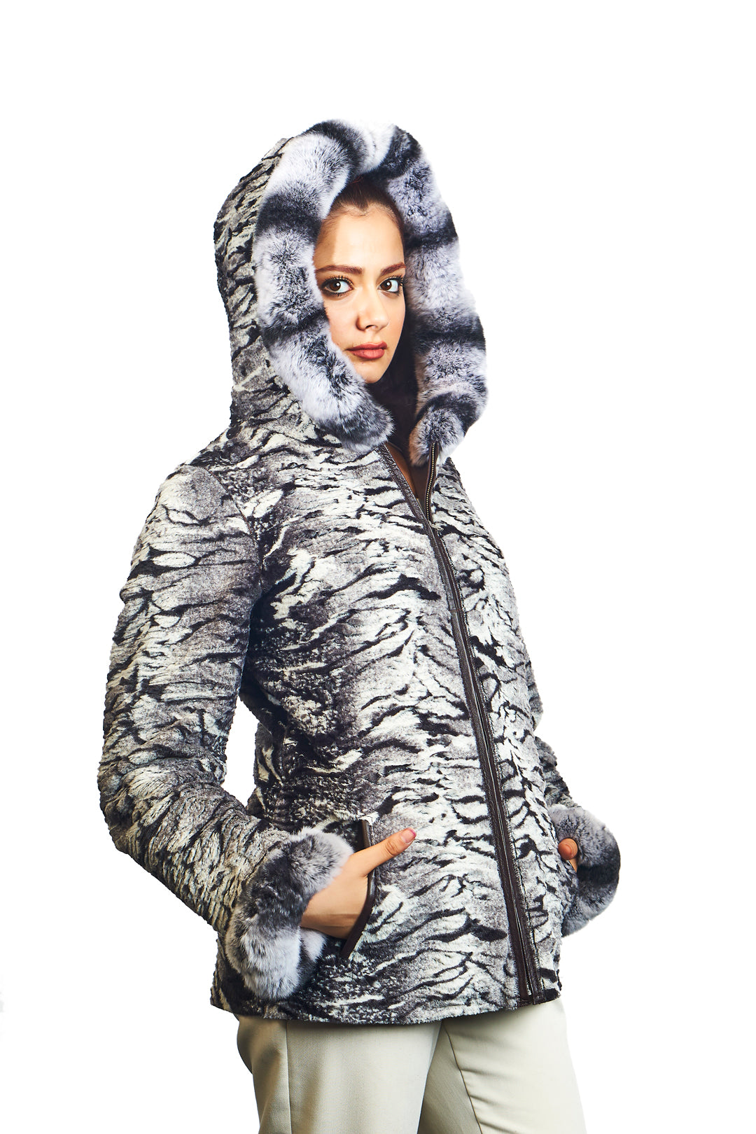 Lydia Reversible Lambskin Rex Rabbit Blend Fur Coat