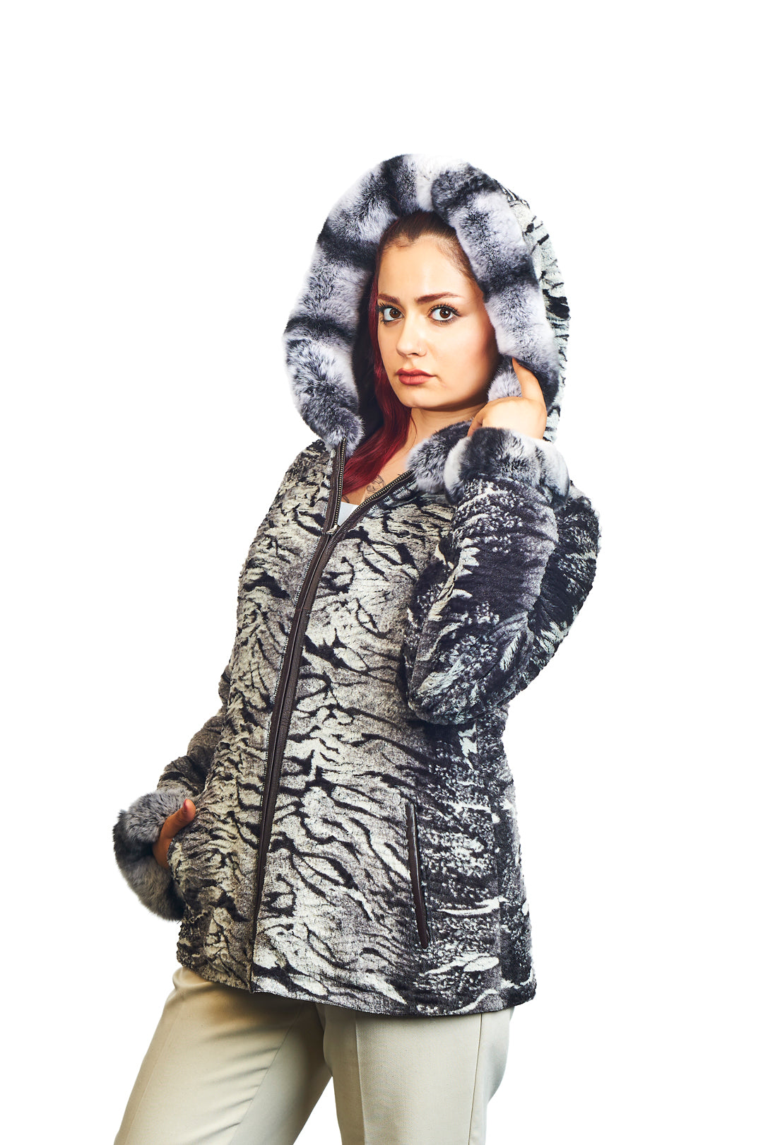 Lydia Reversible Lambskin Rex Rabbit Blend Fur Coat