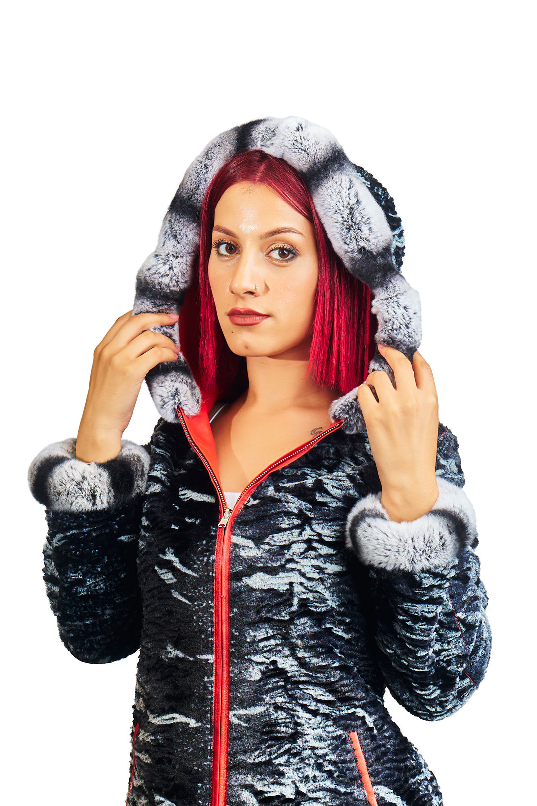 Lydia Reversible Lambskin Rex Rabbit Blend Fur Coat