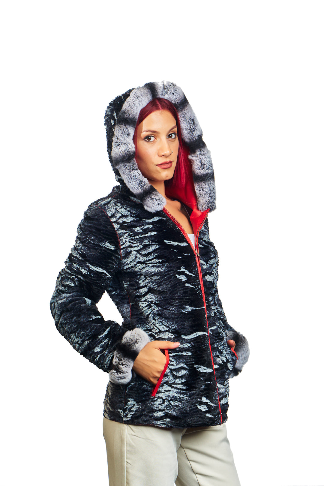 Lydia Reversible Lambskin Rex Rabbit Blend Fur Coat