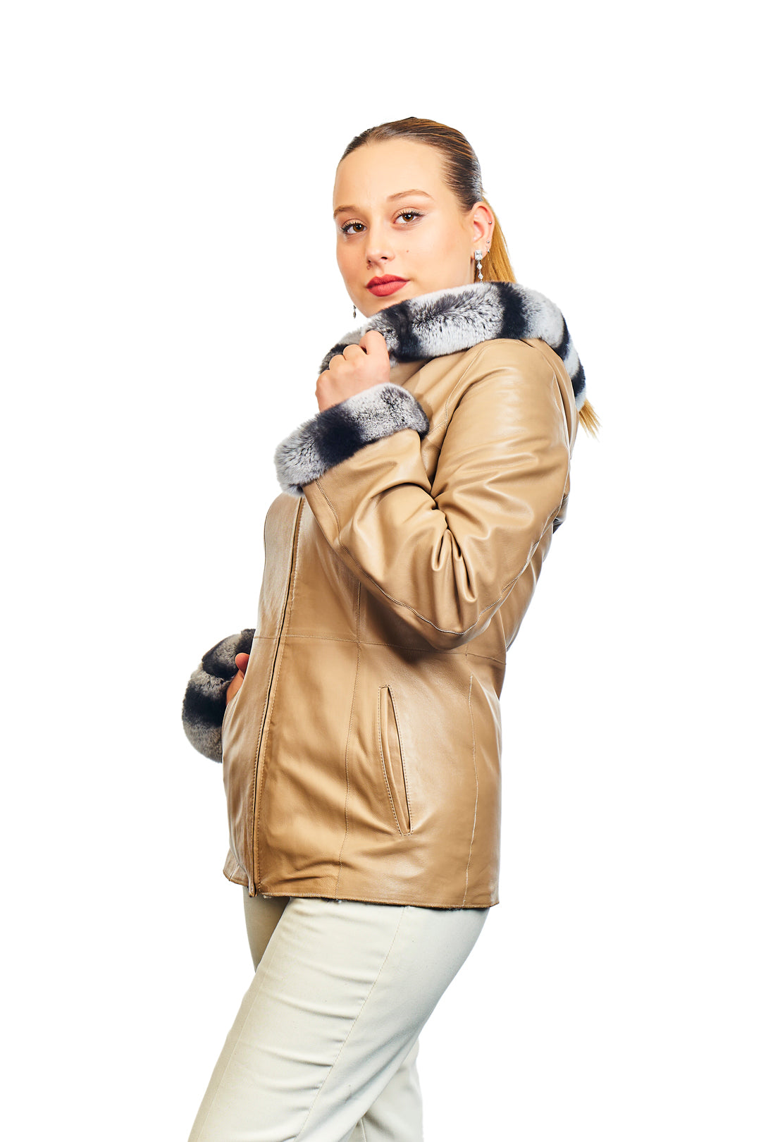 Lydia Reversible Lambskin Rex Rabbit Blend Fur Coat