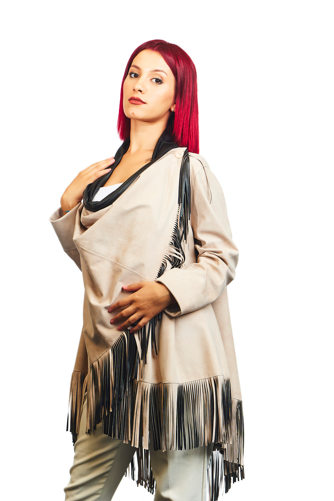Athena Suede Leather Poncho