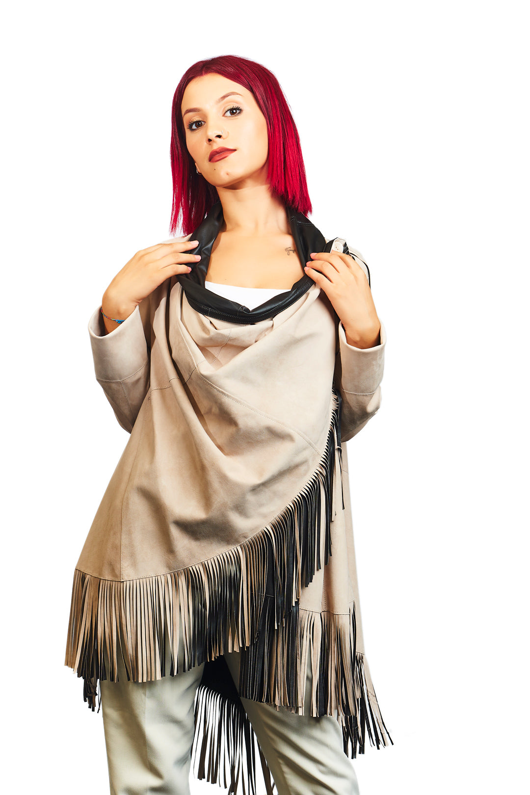 Athena Suede Leather Poncho