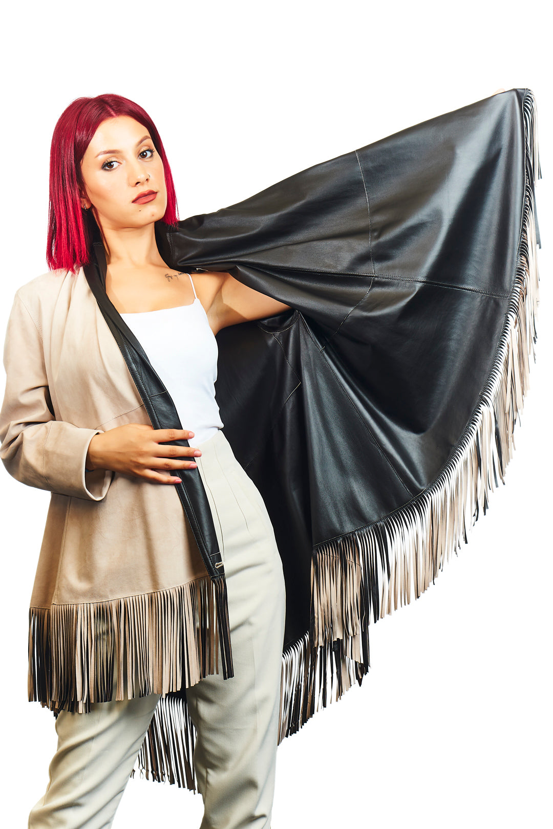 Athena Suede Leather Poncho