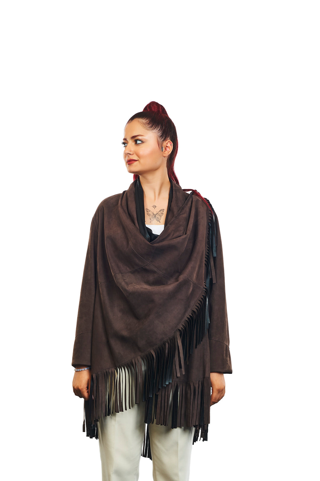Athena Suede Leather Poncho