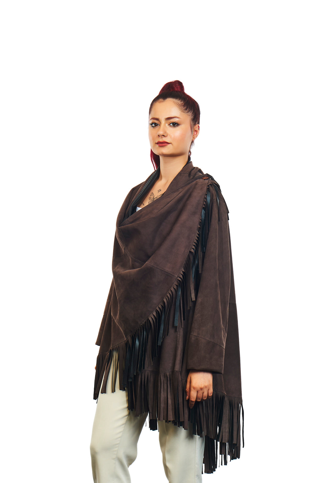 Athena Suede Leather Poncho
