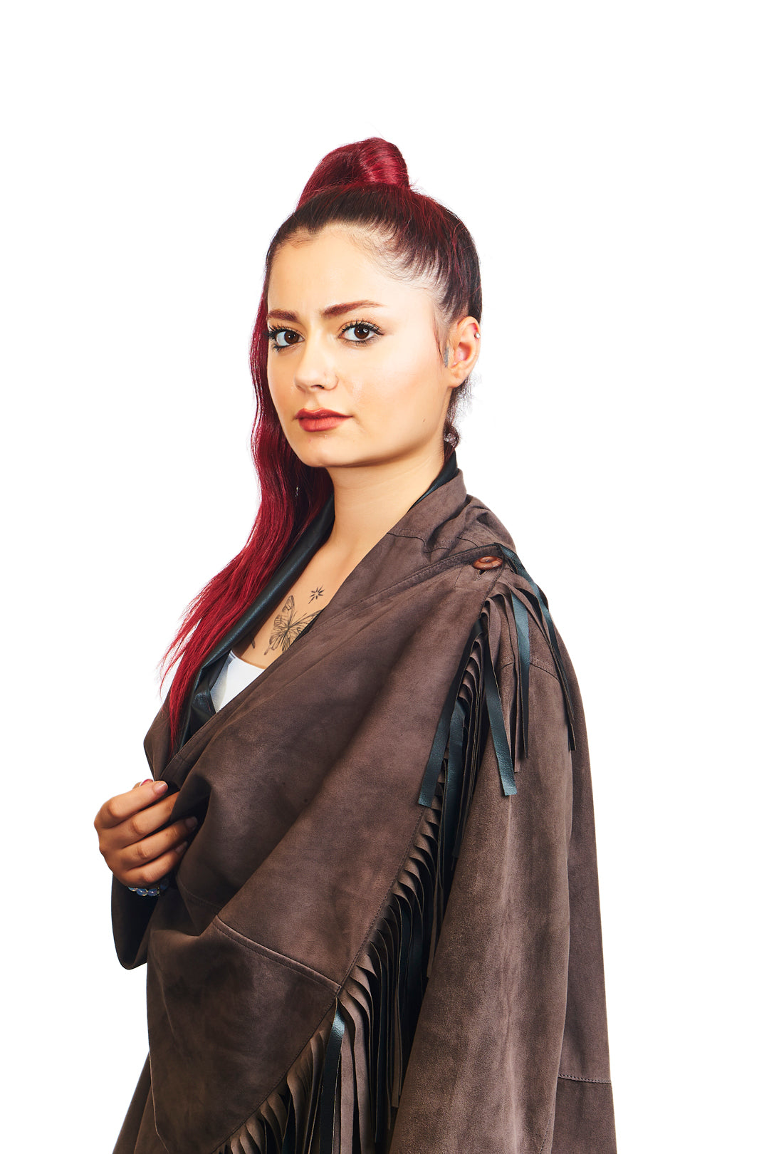 Athena Suede Leather Poncho