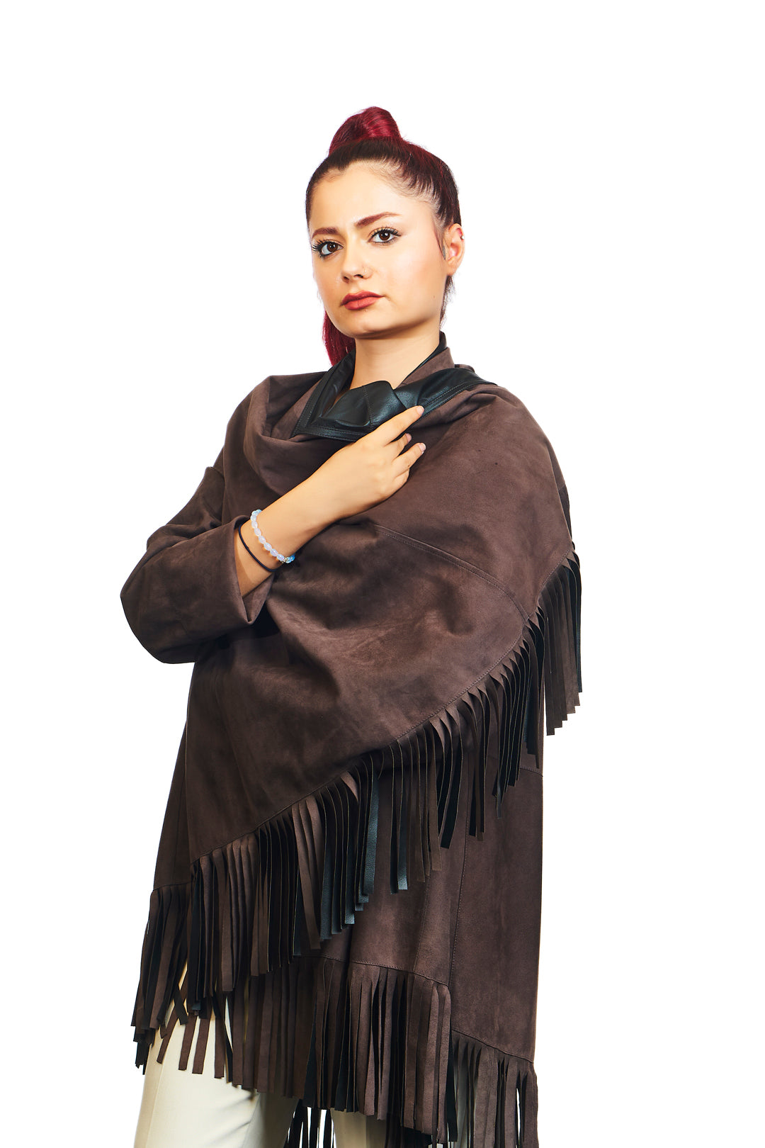 Athena Suede Leather Poncho