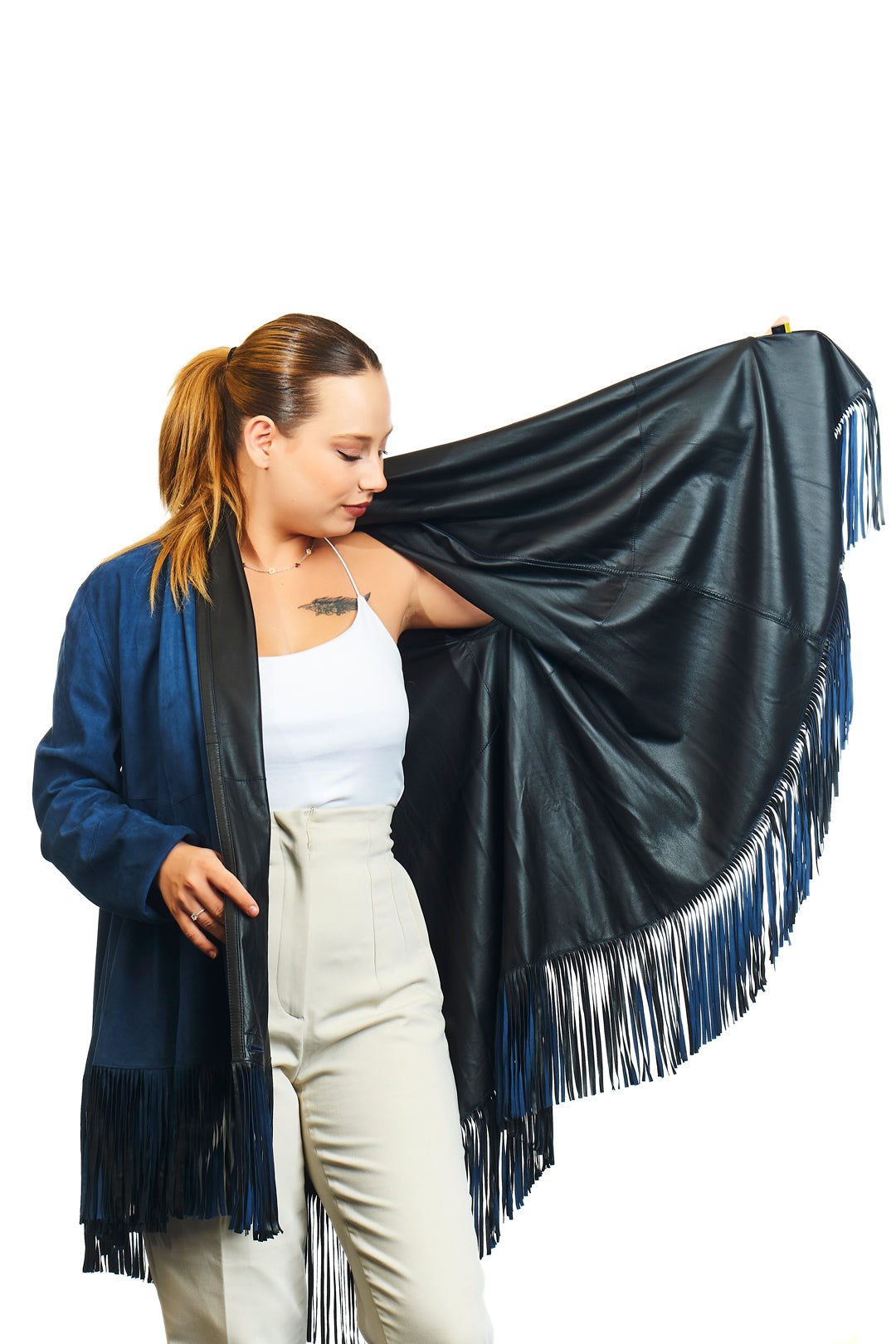 Athena Suede Leather Poncho