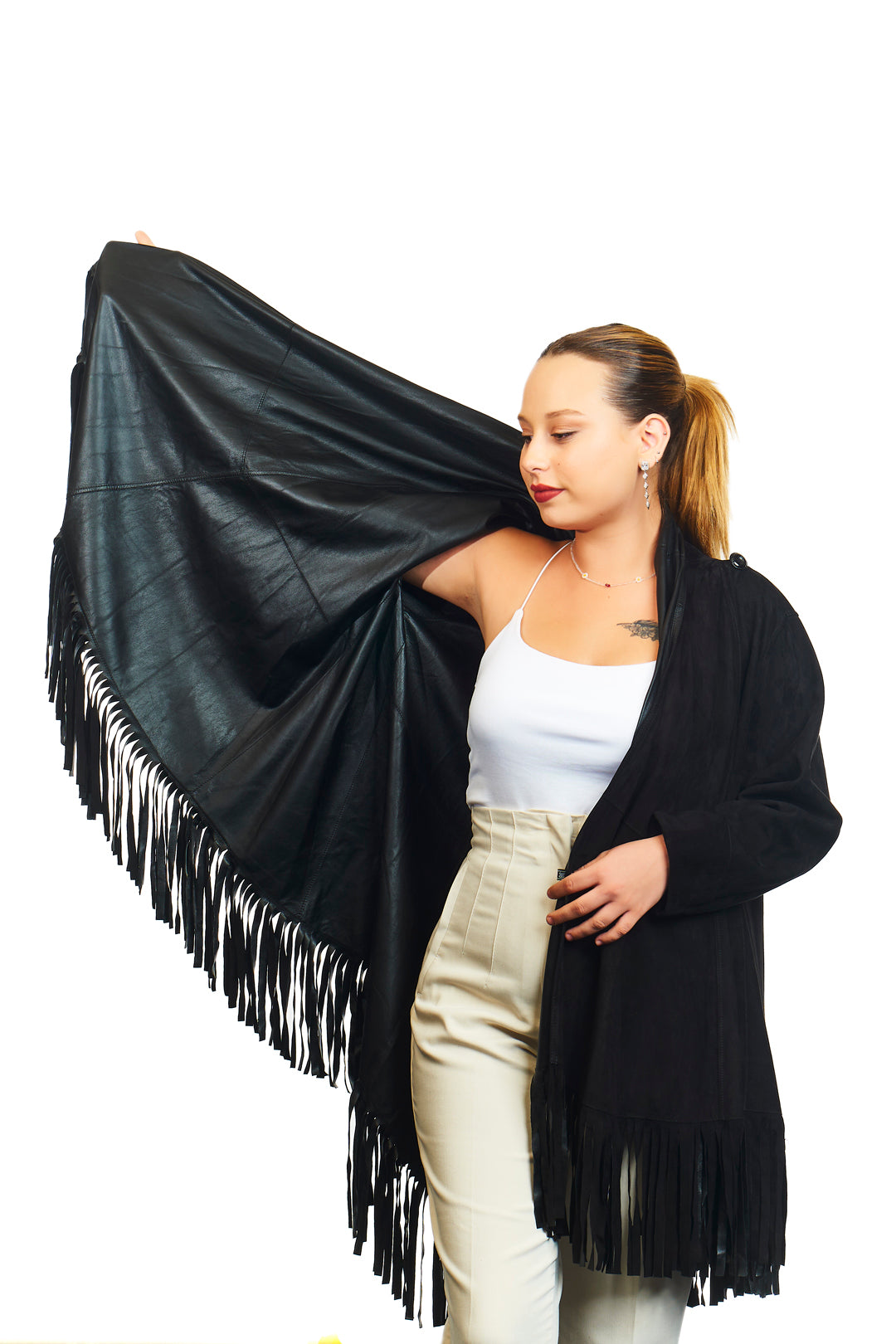 Athena Suede Leather Poncho