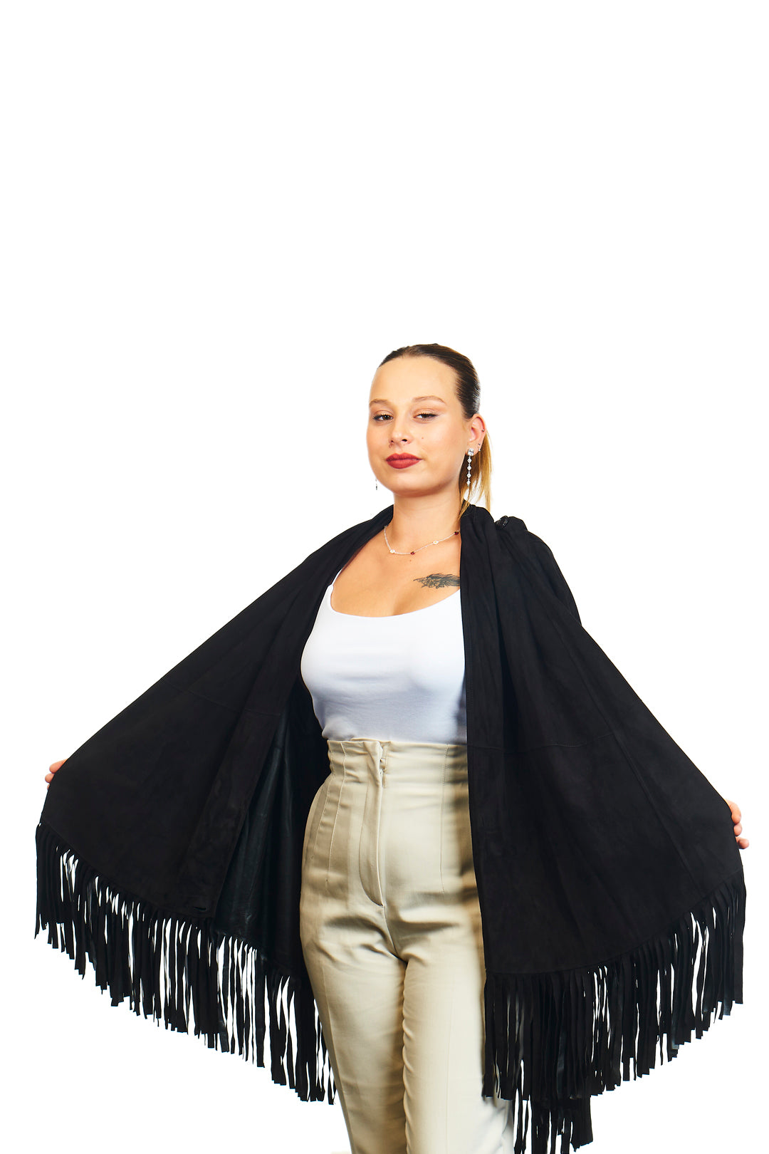 Athena Suede Leather Poncho