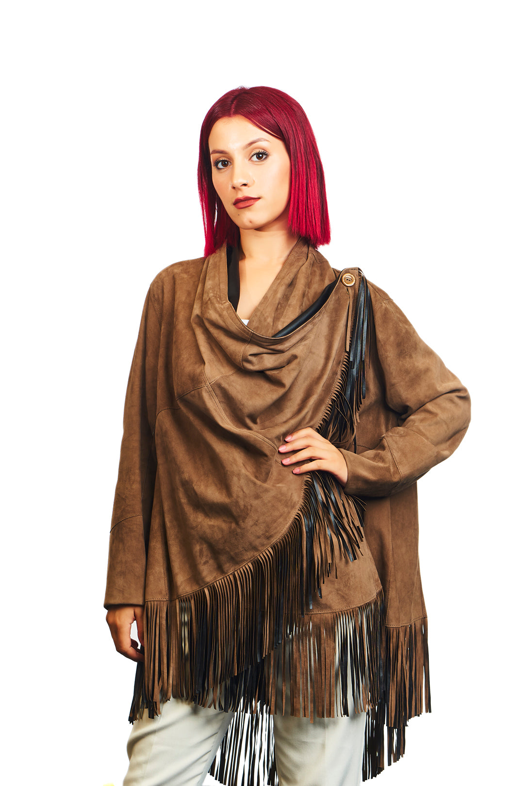 Athena Suede Leather Poncho