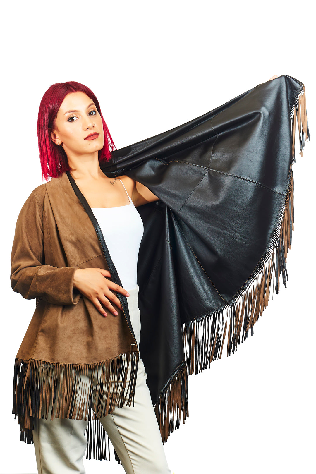 Athena Suede Leather Poncho