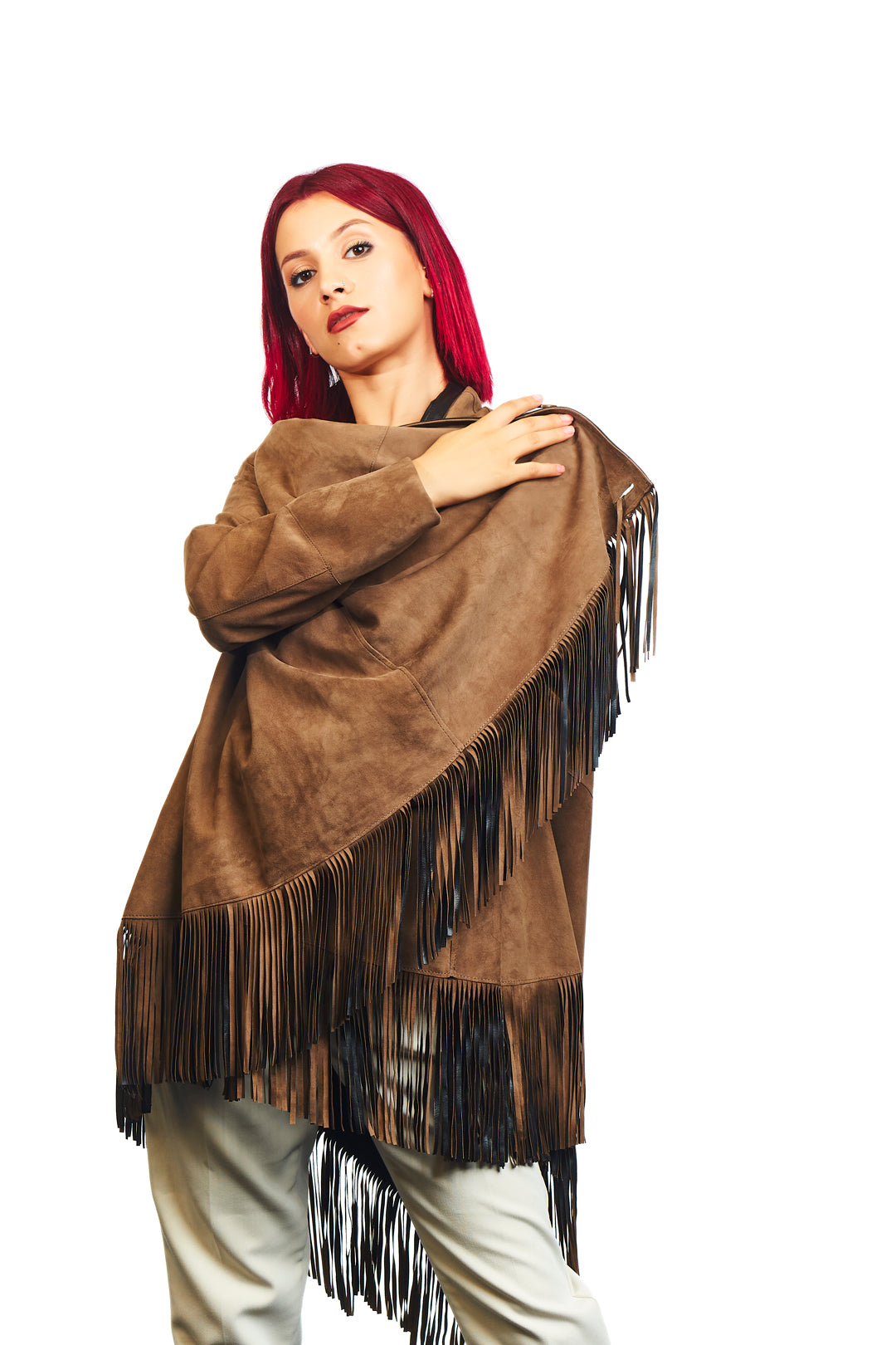 Athena Suede Leather Poncho
