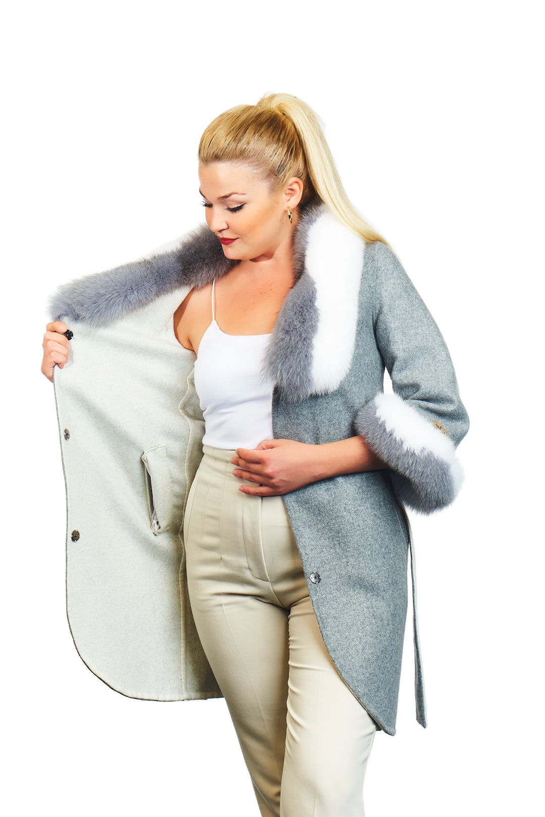 Iris Alpaca Fox Blend Wool Coat